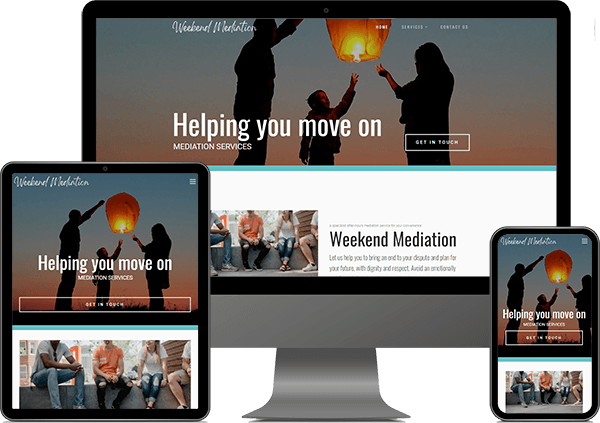 Weekend Mediation responsive website displayed on desktop, tablet, and phone